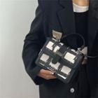 Top Handle Plaid Crossbody Bag Black - One Size