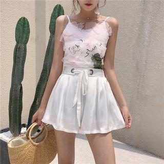 Flower Applique Camisole Top / Wide Leg Shorts