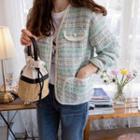 Open-front Tweed Jacket Mint Green - One Size