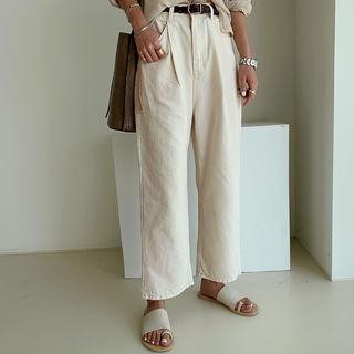 Wide-leg Cotton Pants / Jeans Cream - One Size