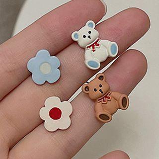Bear Flower Asymmetrical Earring