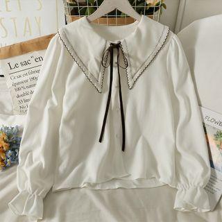 Peter Pan-collar Ribbon-neckline Loose Shirt
