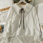 Peter Pan-collar Ribbon-neckline Loose Shirt