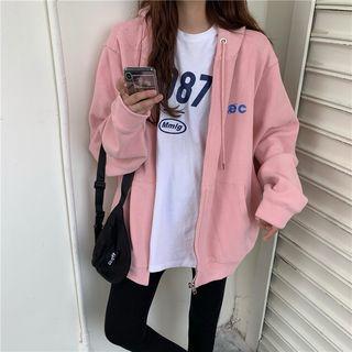 Long-sleeve Letter Printed Hooded Zipped Jacket