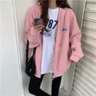 Long-sleeve Letter Printed Hooded Zipped Jacket