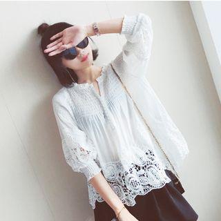Crochet Lace Trim 3/4-sleeve Blouse