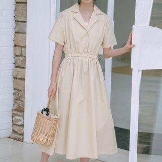 Short-sleeve Midi A-line Shirtdress Almond - One Size