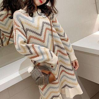 Zigzag Frill Hem Sweater Dress White - One Size