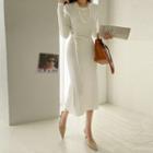 Drawstring-front Long Ribbed-knit Dress