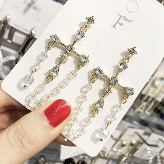 Rhinestone Cross Fringed Earring As Shown In Figure - One Size