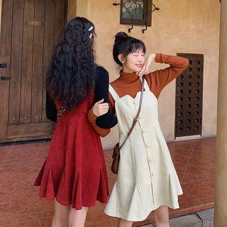 Turtleneck Long-sleeve Top / Mini Pinafore Dress