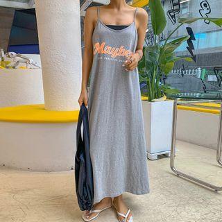 Sleeveless Letter-printed Maxi Flare Dress