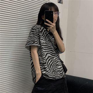 Zebra Print Short-sleeve T-shirt As Shown In Figure - One Size