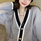 Color Block Cardigan / Knit Wide-leg Pants