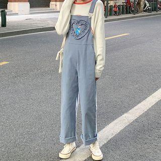 Bear Printed Straight-leg Denim Jumpsuit