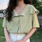 Elbow-sleeve Double Breasted Chiffon Top