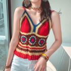 Color Block Crochet Camisole Top Blue & Yellow & Red - One Size