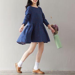 Long-sleeve Button-back Printed Dress
