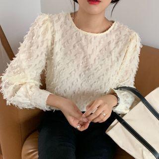 Long-sleeve Textured Sheer Blouse
