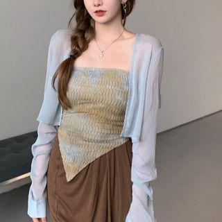 Tube Top / Cropped Cardigan / Slit Midi Pencil Skirt