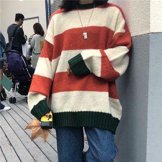 Color Block Striped Loose Sweater