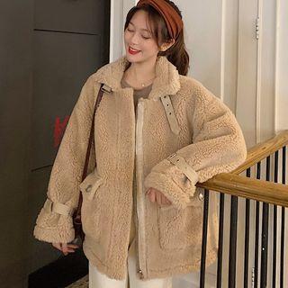 Oversize Plain Faux Shearling Cardigan