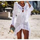 Bell-sleeve Perforated A-line Beach Dress