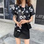 Short-sleeved Flower-print Shirt As Shown In Figure - One Size