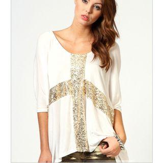 Sequined Cross Short Sleeve T-shirt