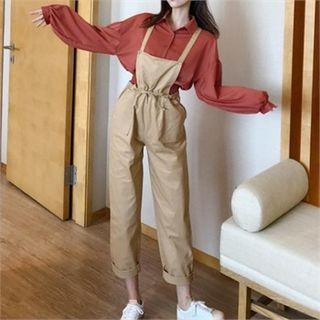 Drawstring-waist Jumper Pants Beige - One Size