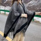 Fringed Contrast Trim Shawl Black - One Size