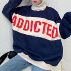 Color Block Lettering Turtleneck Sweatshirt