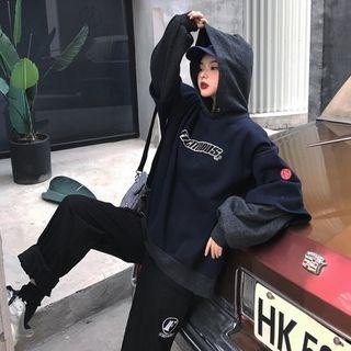 Mock Two-piece Lettering Hoodie As Shown In Figure - One Size