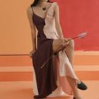Cutout-shoulder Color-block A-line Midi Dress