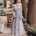 Set: Sheer Panel Blouse + Maxi A-line Skirt