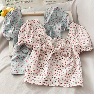 Boatneck Ribbon-accent Crop Blouse