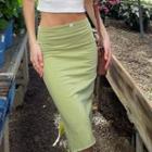 Low Waist Bow Detail Slit Midi Skirt