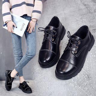 Faux Leather Platform Lace-up Shoes