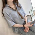 Tie-neck Notched Collar Short-sleeve Blouse
