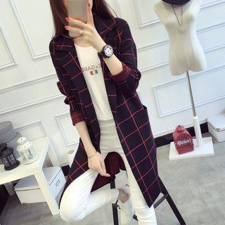 Check Notch Lapel Knit Coat