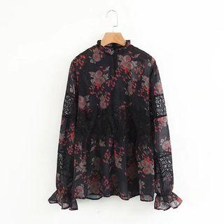 Long-sleeve Sheer Floral Top