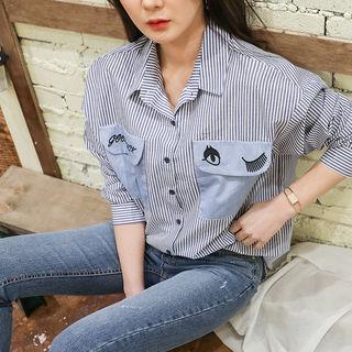 Embroidered Flap-pocket Stripe Shirt