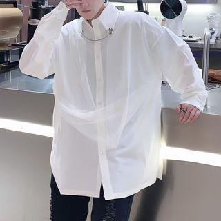 Long-sleeve Mesh-panel Chain-accent Shirt