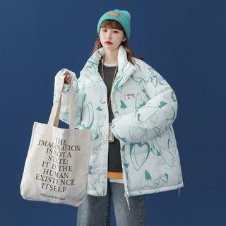Stand Collar Heart Print Padded Jacket