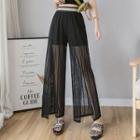 Slit Mesh Wide-leg Pants