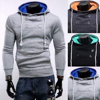 Double-buttoned Hooded Pullover