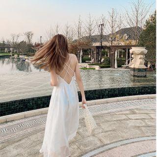Strappy Open-back Midi A-line Chiffon Dress
