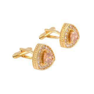 Fashion Simple Plated Gold Geometric Triangle Cufflinks With Yellow Cubic Zirconia Golden - One Size