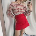 3/4-sleeve Off Shoulder Blouse / A-line Mini Skirt