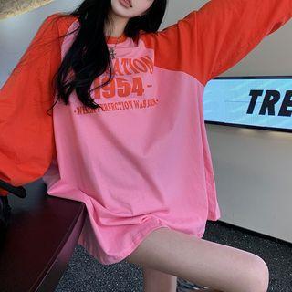 Long-sleeve Round Neck Lettering Raglan T-shirt